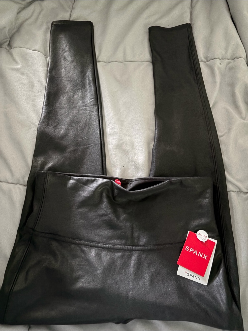 SPANX Women’s Black Faux Leather Leggings -Size Medium (petite)